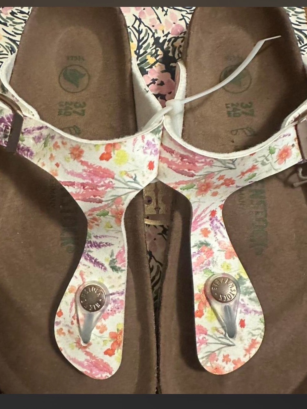 Birkenstock White Multi Floral Toe-Post Sandals